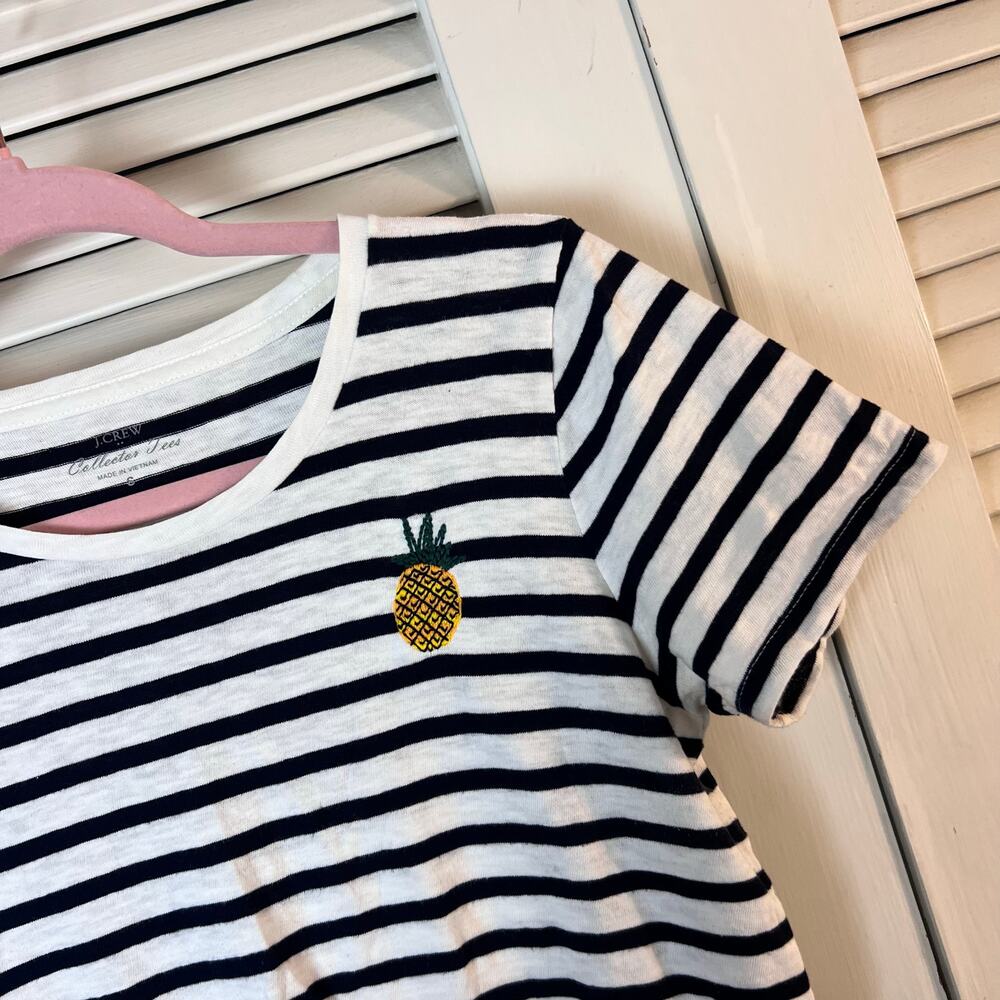 J.Crew Collector Tees Pineapple Embroidered Striped T-Shirt Small 100% Cotton‎